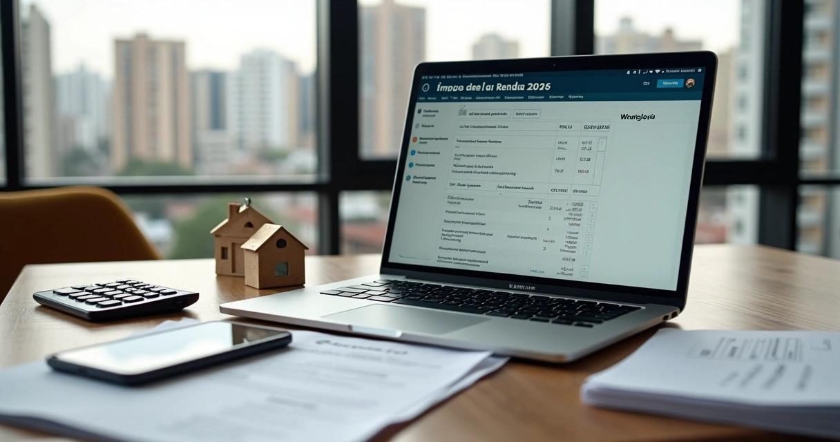 Pessoa organizando declaração de imposto de renda com foco em recebimento de aluguel