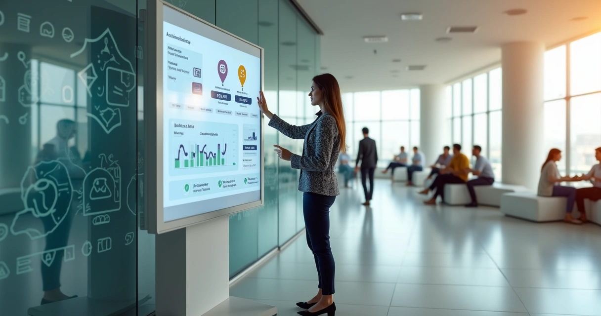 Contribuinte usando totem digital com interface do imposto de renda 2026